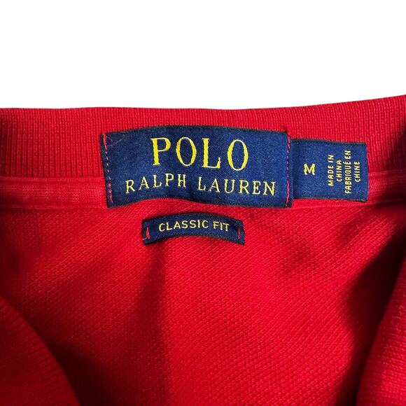 Ralph Lauren Classic Fit Polo Bear Polo Shirt Embroidered Red Mens Medium Cotton - Picture 5 of 9